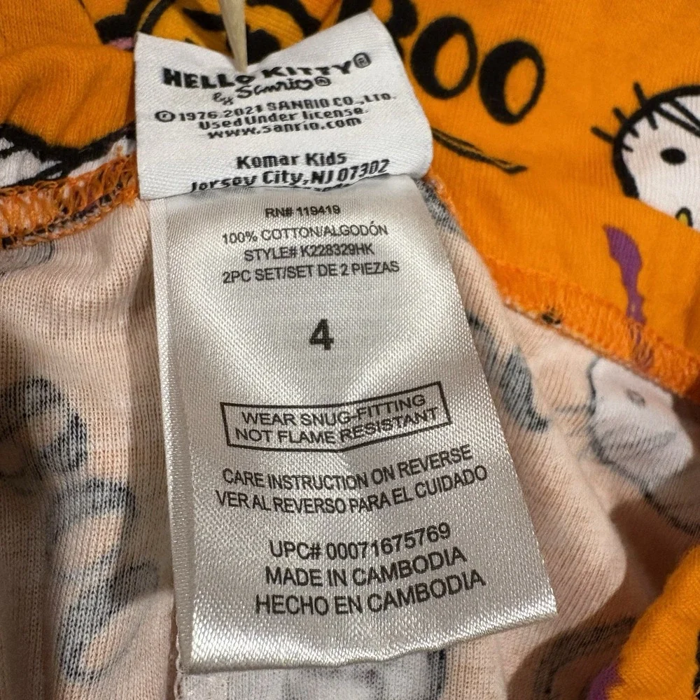 Sanrio Hello Kitty Halloween Pajama Pants‎ Child's Size 4 Orange Black